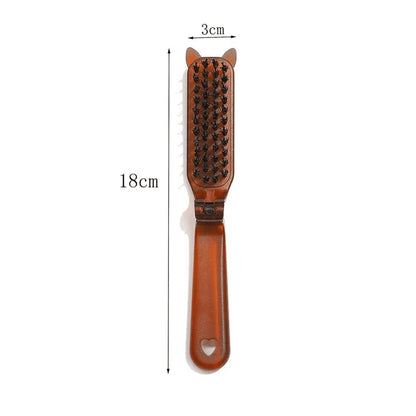 Foldable Boar Bristle Hair Comb - Portable Scalp Massager Travel Hair Brush & Styling Accessory