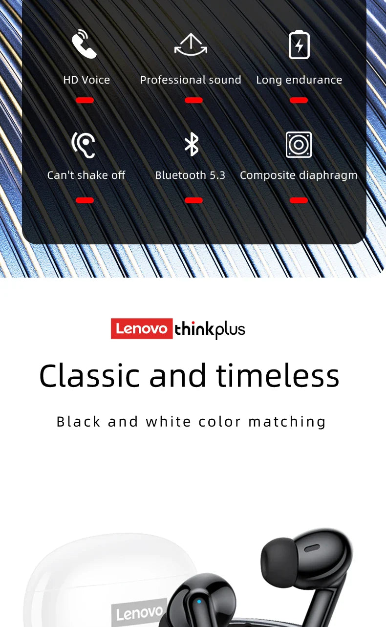 Lenovo Thinkplus XT88 In-Ear Bluetooth Earphones — Dual Mic, Stereo Noise Reduction, Bass HiFi Touch Earbuds