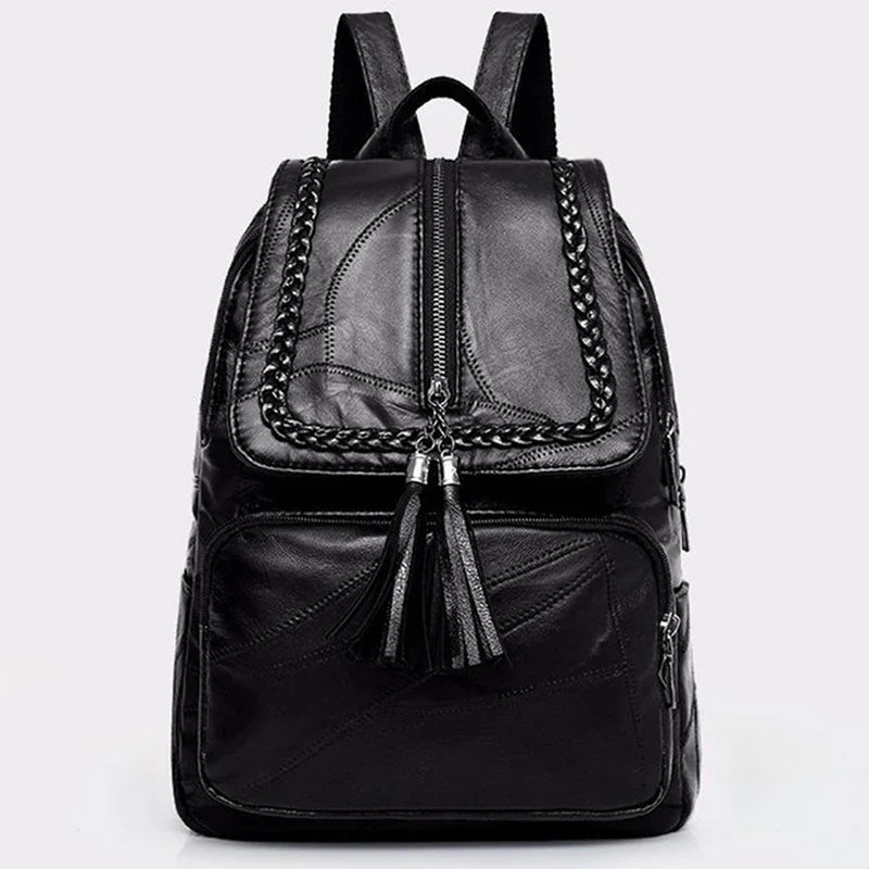 Women's Classic Black Waterproof Backpack - Multi-Function School and Travel Shoulder Bag