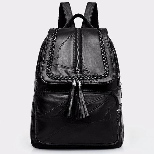 Women's Classic Black Waterproof Backpack - Multi-Function School and Travel Shoulder Bag