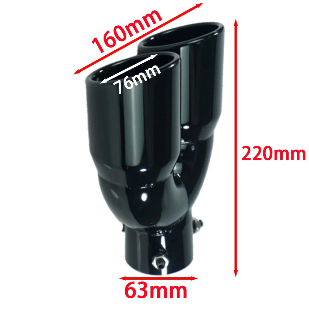 Universal 63mm Double-Barrel Car Exhaust Tip — Black Titanium Stainless Steel Tail Pipe Muffler Outlet, Auto Accessories