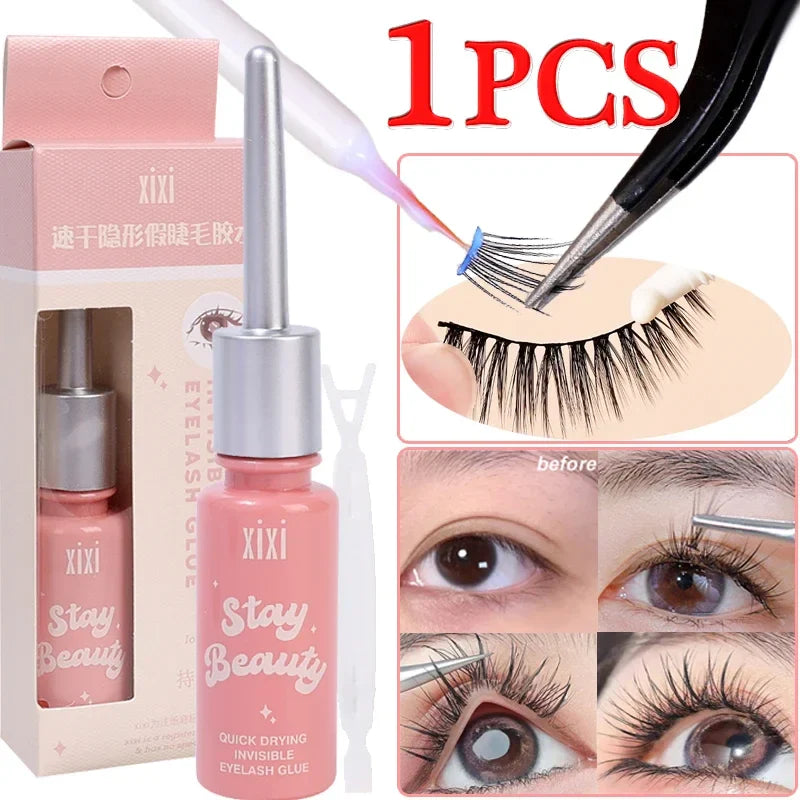 Quick-Dry Invisible Eyelash Glue – Transparent, Waterproof, Self-Adhesive Extension Glue for Natural Fake Eyelashes Makeup