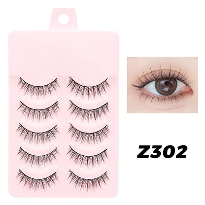 DINGSEN 5 Pairs Manga Style False Eyelashes — Soft, Natural, Long Anime Wispy Strip Lashes for Makeup