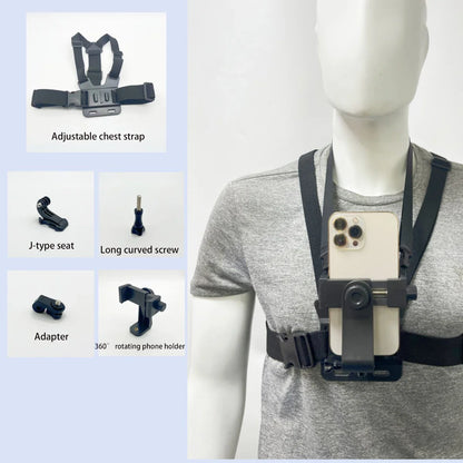 First-Person Adjustable Chest Strap Mount – Action Camera & Mobile Phone Holder for Cycling, Skiing, Outdoor Recording