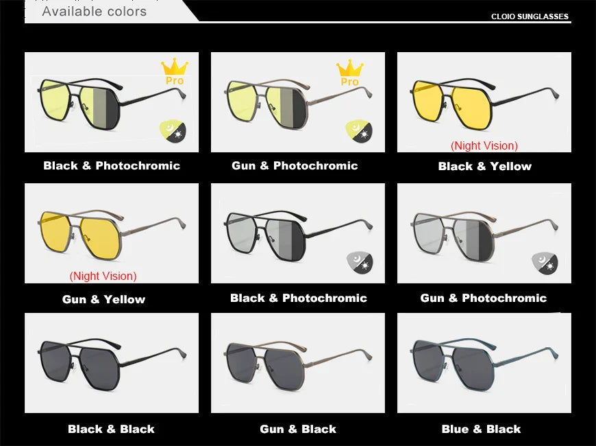 CLLOIO Anti-Glare Day & Night Vision Glasses – Polarized Photochromic UV400 Driving Sunglasses for Men & Women