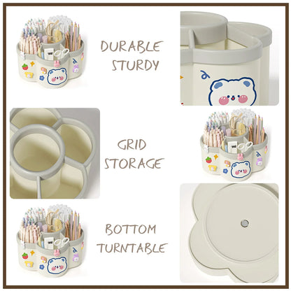 Rotating Pen Holder Organizer - Large Capacity Storage Box for Pens, Cosmetic Brushes & Desk Accessories