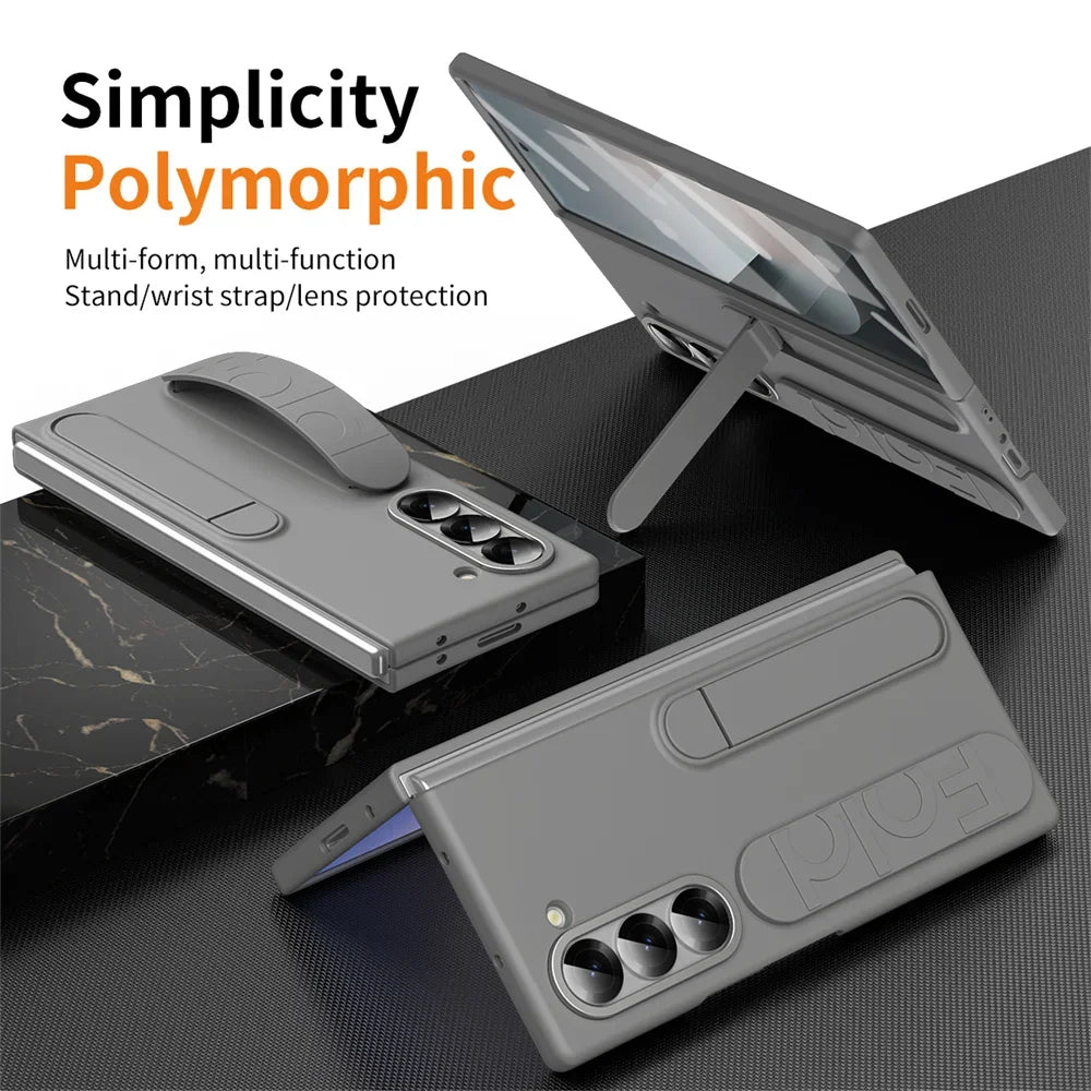 Luxury Wristband Case for Samsung Galaxy Z Fold 3-7 – Invisible Bracket Silicone Cover with Hand Strap & Folding Stand