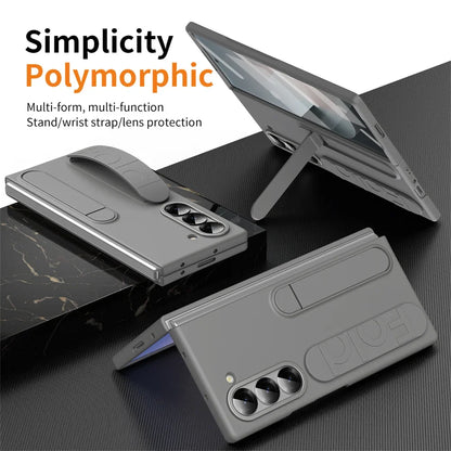 Luxury Wristband Case for Samsung Galaxy Z Fold 3-7 – Invisible Bracket Silicone Cover with Hand Strap & Folding Stand