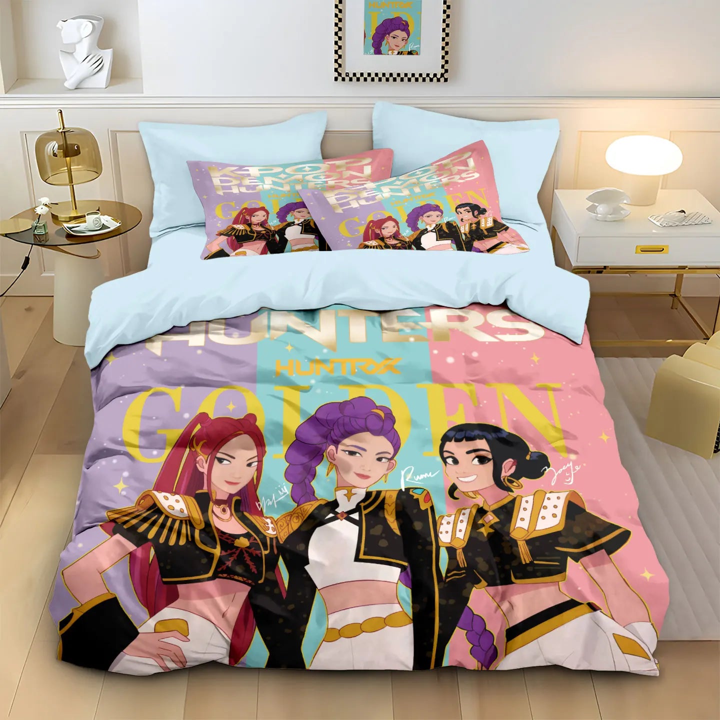 Anime Demon Hunters Zoey Mira Bedding Set – Duvet Cover for Kids, Teens & Adults, Single to King Size Gift