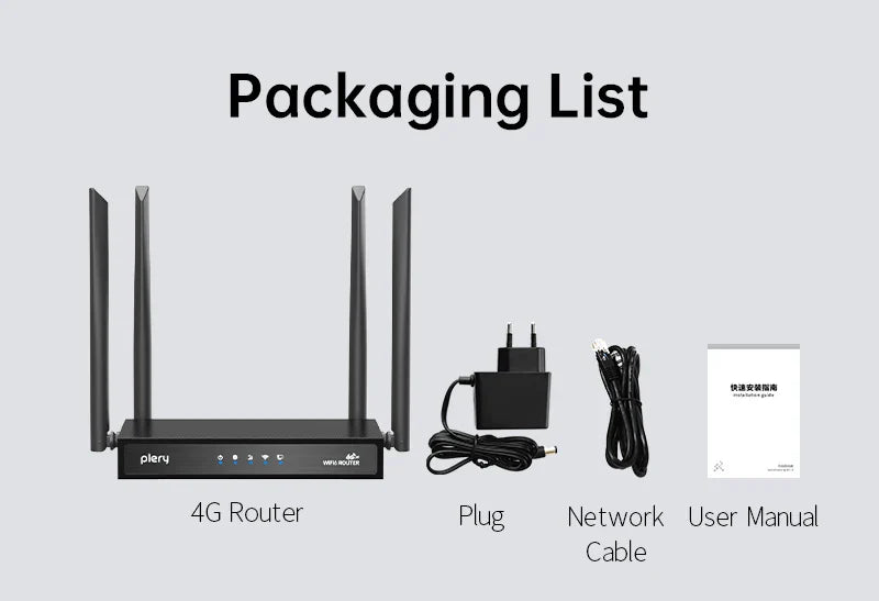 Plery WiFi6 4G LTE Router — 4G SIM Card WiFi Modem with 300Mbps, Antenna Booster for Home & Office