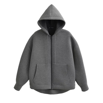 Oversized Unisex Zipper Hoodie - Women's Winter Loose Sweatshirt with Double Pockets