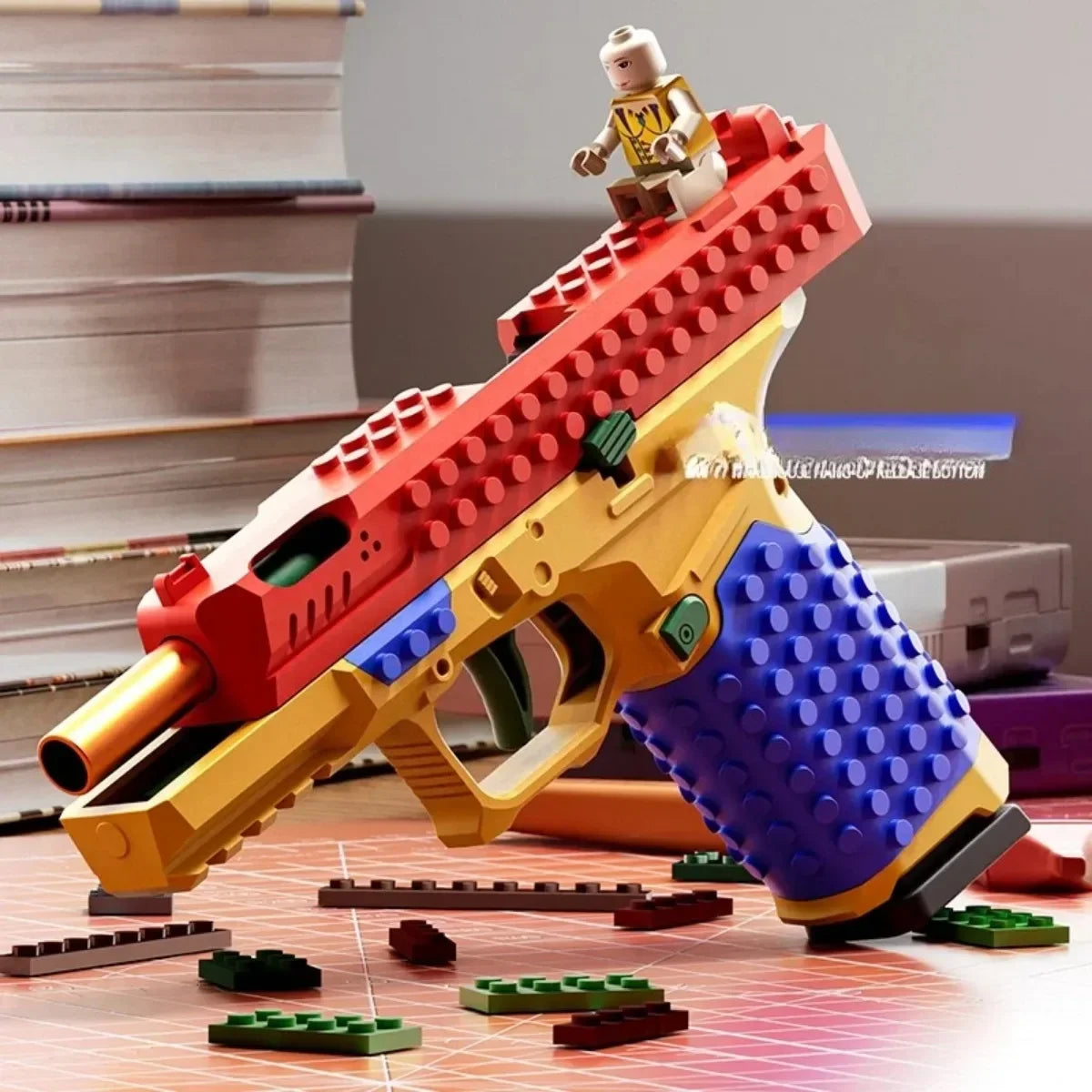 Building Block Toy Gun - Continuous Firing Shell Throwing Pistol with Blowback Design for Outdoor Play & Collectors
