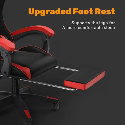 Gaming Chair with Footrest – Ergonomic Gamer Chair with Lumbar Cushion, Headrest, and Height Adjustable for Computer