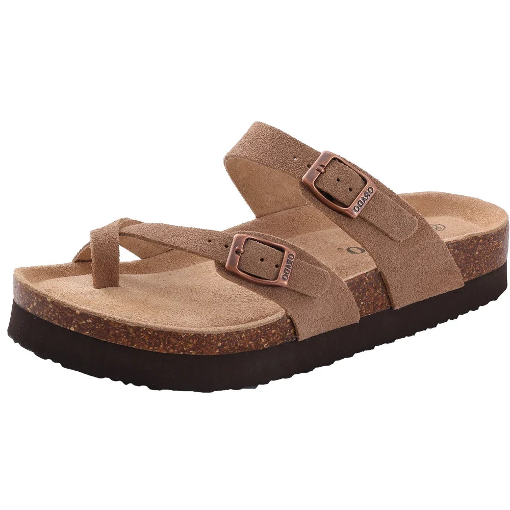 Comwarm Men's Cork Footbed Slide Sandals - Arch Support, Adjustable Buckle & Leather Summer Casual Slides