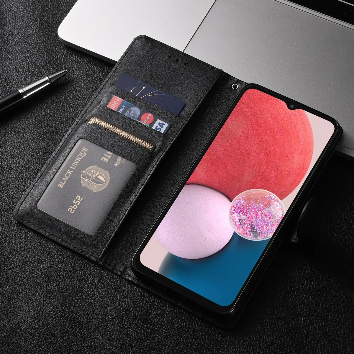 Samsung Galaxy Leather Flip Wallet Case - Protective Cover with Card Holder