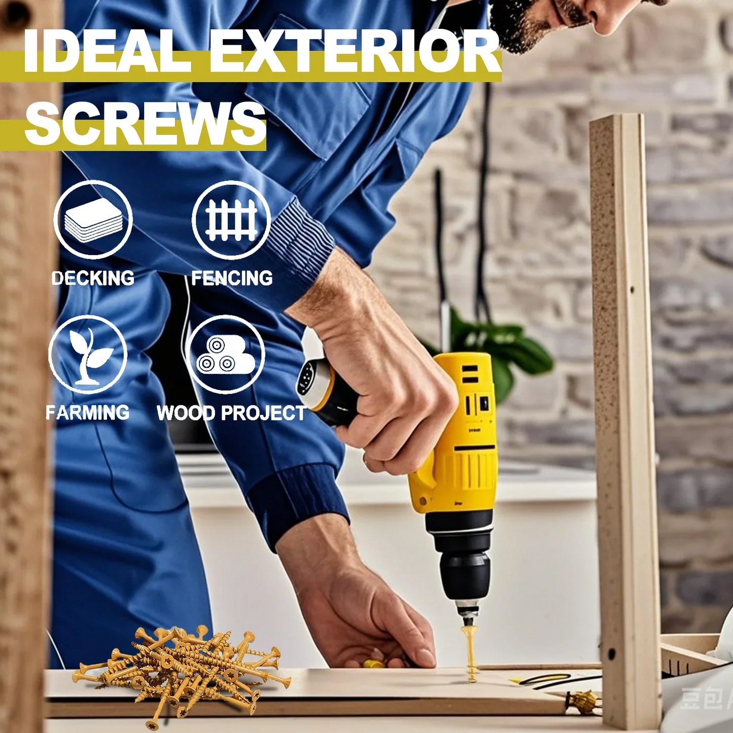 120-Piece #9 x 3-Inch Tan Deck Screws - T25 Torx Star Drive Anti-Corrosion Wood Screws with Drive Bit