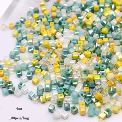 Pink Czech Glass Crystal Beads - 3mm 4mm 5mm Cube Square Candy Seed Beads for DIY Jewelry Making Charms