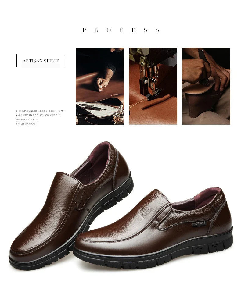 Genuine Leather Casual Shoes for Men – Flat Platform Walking Loafers, Breathable Handmade Outdoor Sneakers