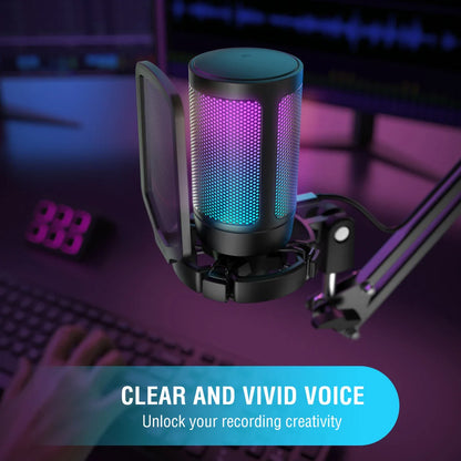 FIFINE A6V USB Gaming Microphone with Pop Filter & Shock Mount for PC PS4 PS5 Mac – Podcast & Streaming Mic with Gain Control