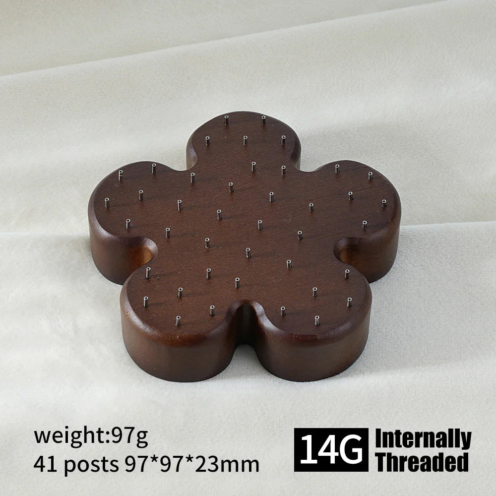 High-Quality Beech Wood Jewelry Display Stand — Push Pin Holder for 16G/14G Threadless Piercing & Body Jewelry