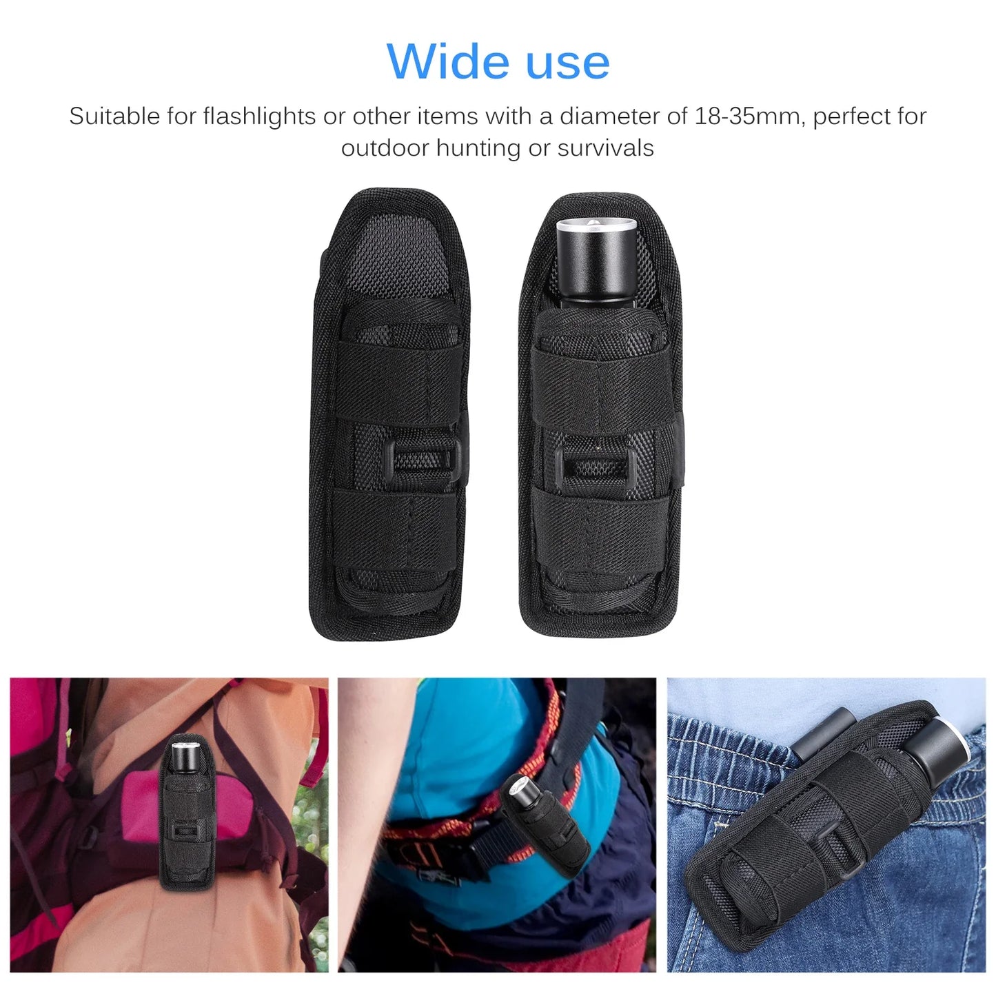Durable Tactical Flashlight Pouch: 360 Degree Rotary Holster Belt Case for Hunting - Lighting Accessory for Survival Kits