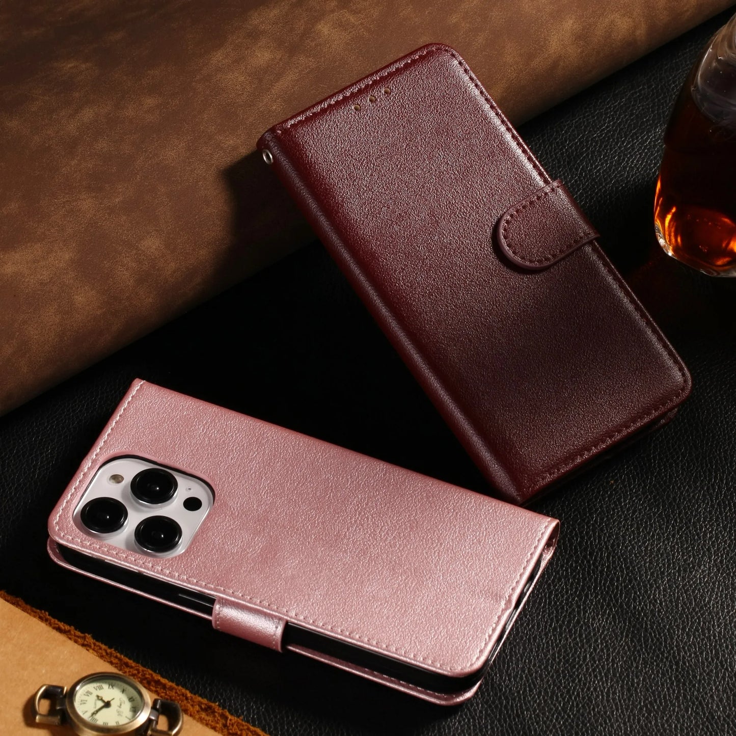 Leather Flip Wallet Case with Stand – Protective Cover for iPhone 15, 14, 13, 12 Mini, 11 Pro Max, X, XR, XS Max, 7, 8, 6, 6s Plus, 5, 5s, SE 2020