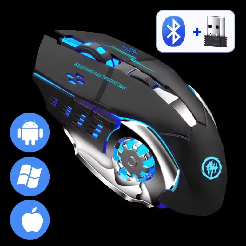 Rechargeable Wireless Gaming Mouse – Silent Bluetooth, USB, Mechanical E-Sports Backlight for PC Gamer