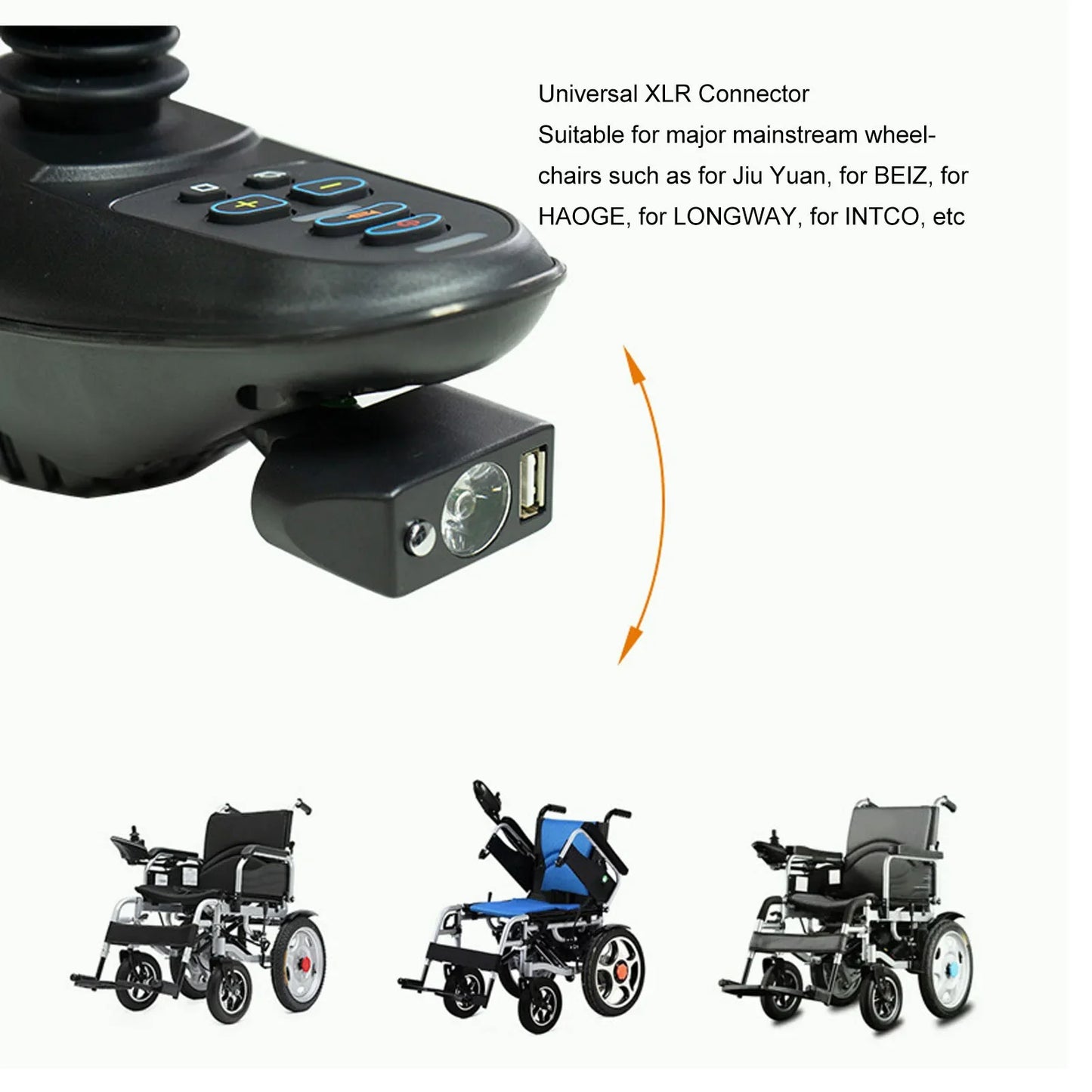 Electric Wheelchair LED Light — Adjustable Angle High-Brightness 3-Pin XLR Headlight with Controller for Night Use