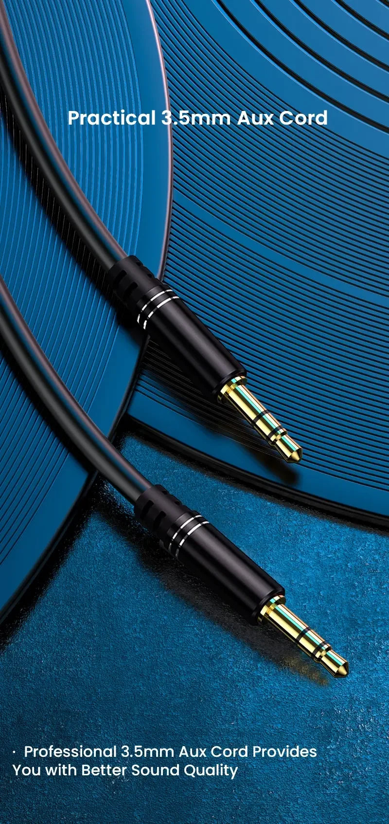 3.5mm Male to Male Aux Audio Cable — Compatible with Car Stereos, Speakers & Headphones