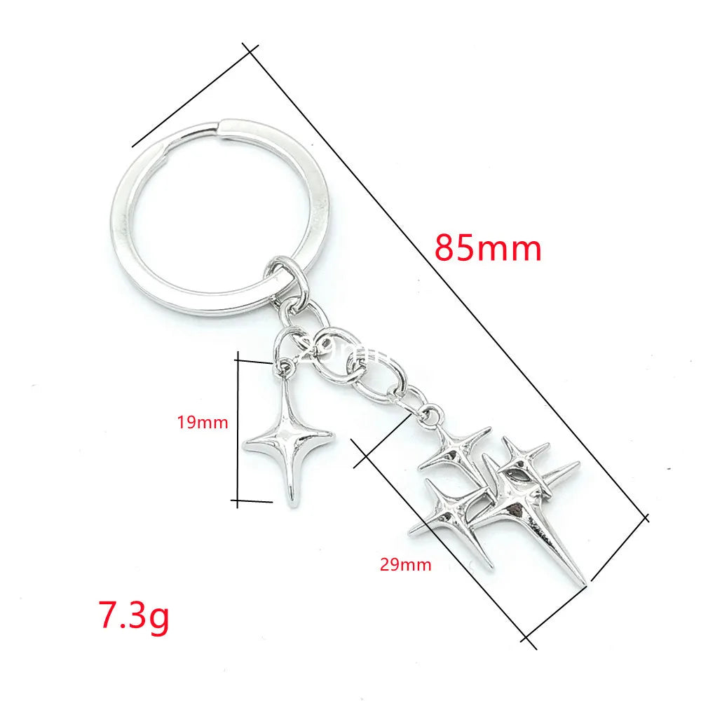 Star & Moon Alloy Keychain Pendant – Creative Four-Pointed Star Key Ring Bag Backpack Charm for Women & Men Jewelry Gift Accessories