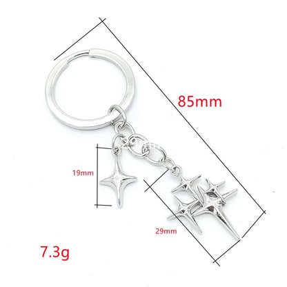 Star & Moon Alloy Keychain Pendant – Creative Four-Pointed Star Key Ring Bag Backpack Charm for Women & Men Jewelry Gift Accessories