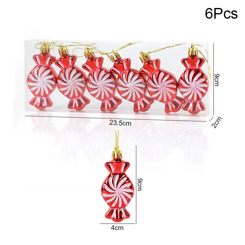 6PCS Christmas Candy Cane & Lollipop Hanging Ornaments – Festive Tree Pendants for Home Holiday Decor