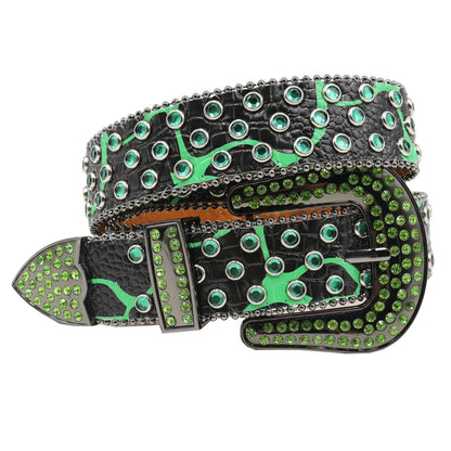 Women’s Rhinestone Skull Leather Belt – Luxury Designer Studded Strap for Jeans, White & Black