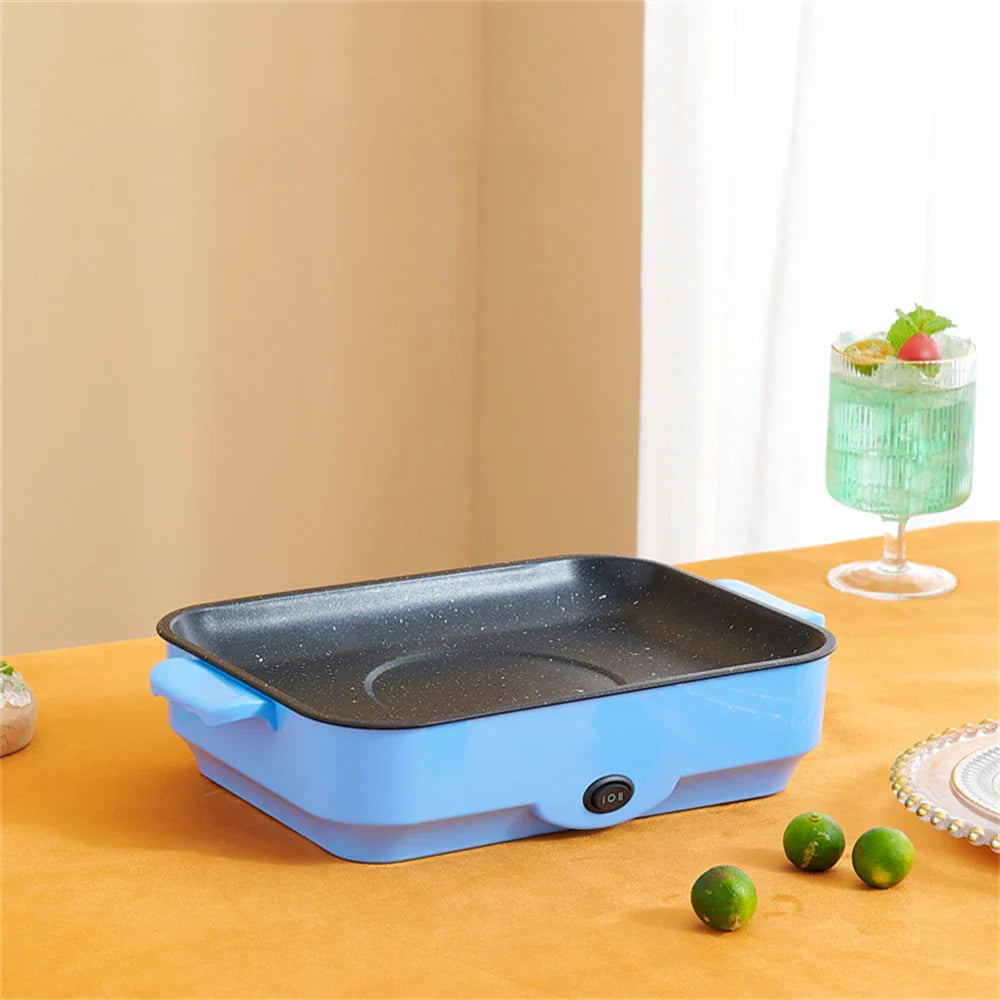 Multifunctional Electric BBQ Grill – 26cm Square Mini Electric Baking Tray and Wok for Pancakes, Steak, and Kitchen Frying