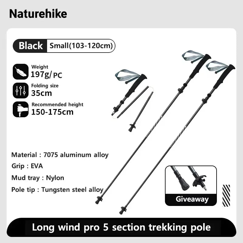 Naturehike Lightweight Trekking Poles – Carbon Fiber & Aluminum Alloy Folding Walking Sticks for Hiking & Climbing
