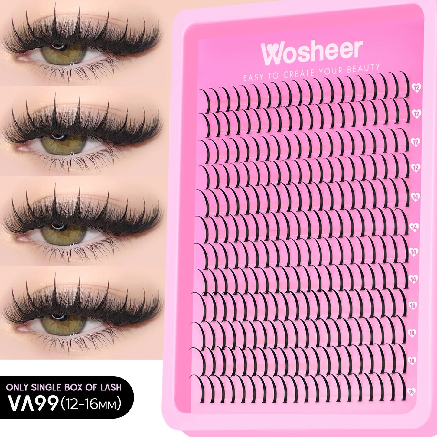 WOSHEER Lash Clusters Kit – Spiky Volume Individual Eyelash Extensions DIY Manga-Style Faux Mink Cluster Lashes