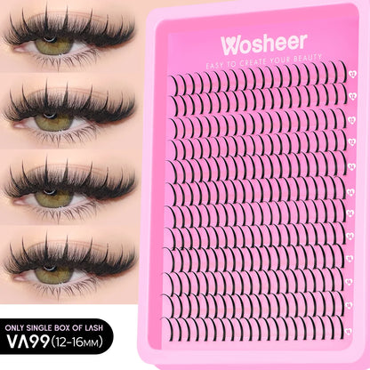 WOSHEER Lash Clusters Kit – Spiky Volume Individual Eyelash Extensions DIY Manga-Style Faux Mink Cluster Lashes