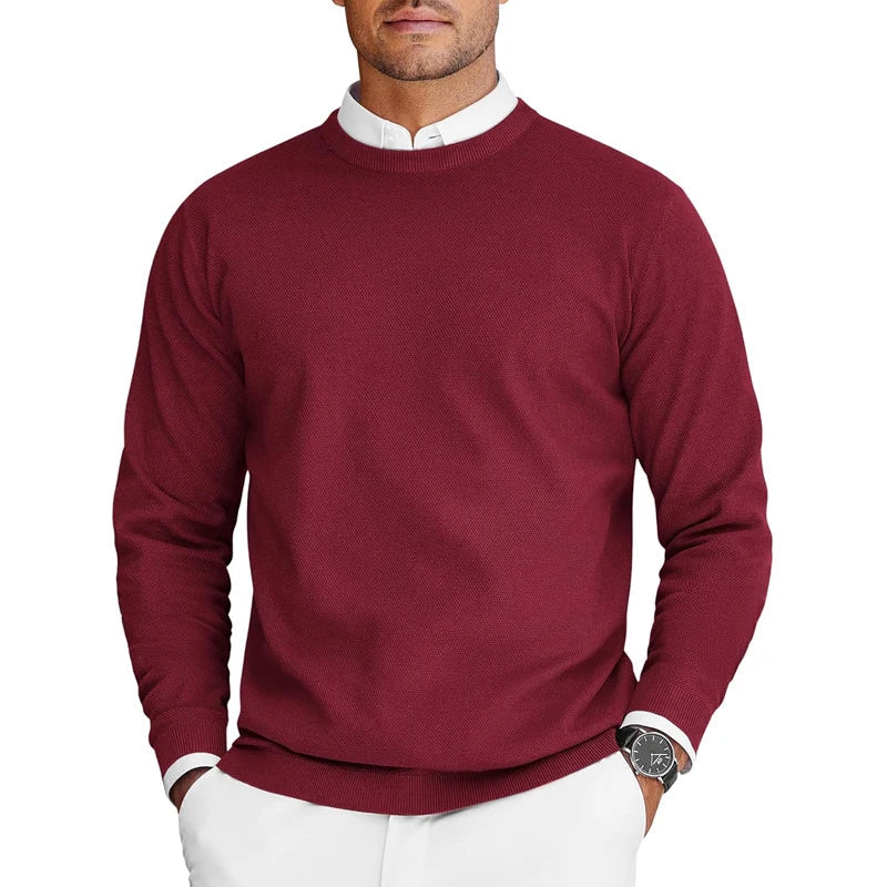 Men's Crew Neck Knit Sweater - Lightweight Long Sleeve Oversized Pullover for Casual Streetwear