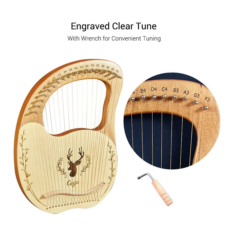 Lyre Harp 19-String – Mahogany Wood Stringed Musical Instrument with Tuning Wrench & Spare Strings