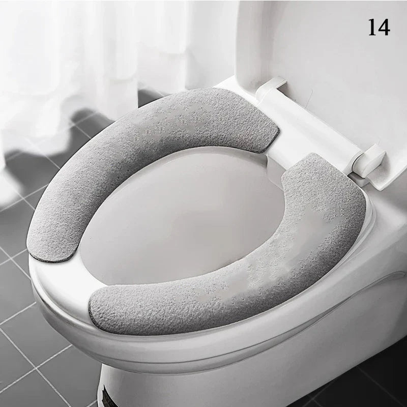 2-Pack Reusable Flannel Toilet Seat Cover Pads – Washable Warm Bathroom Seat Cushion Set