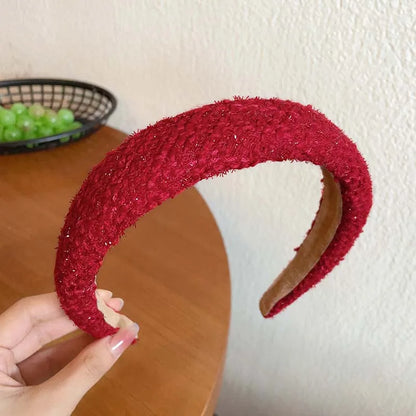 Vintage Red Woolen Velvet Headband – Women's Side Sponge Hair Hoop for Christmas & Fashion Accessories