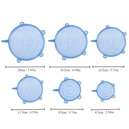 6PCS Reusable Silicone Stretch Lids – Multifunctional Food Bowl Covers for Fresh-Keeping Fruits & Vegetables