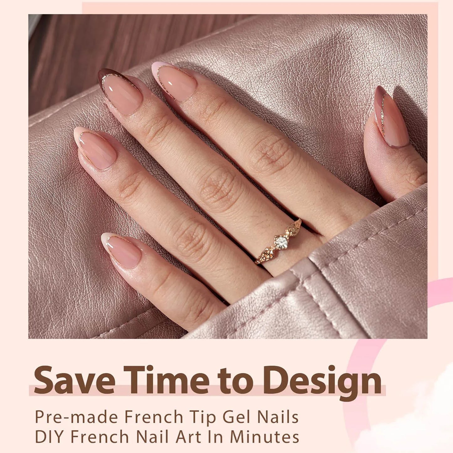 150pcs Fake Almond French Nails – Multi-Size Press-On Acrylic Nails in 6 Colors, Removable & Convenient
