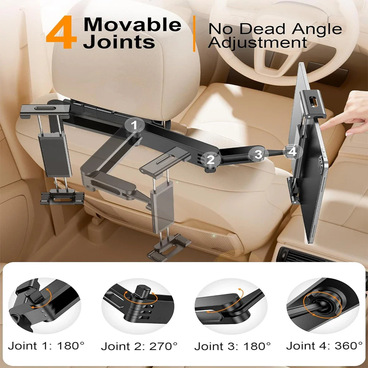 Car Tablet Holder - Headrest Mount Stand for iPad Air, Mini & 4.7-12.9" Devices