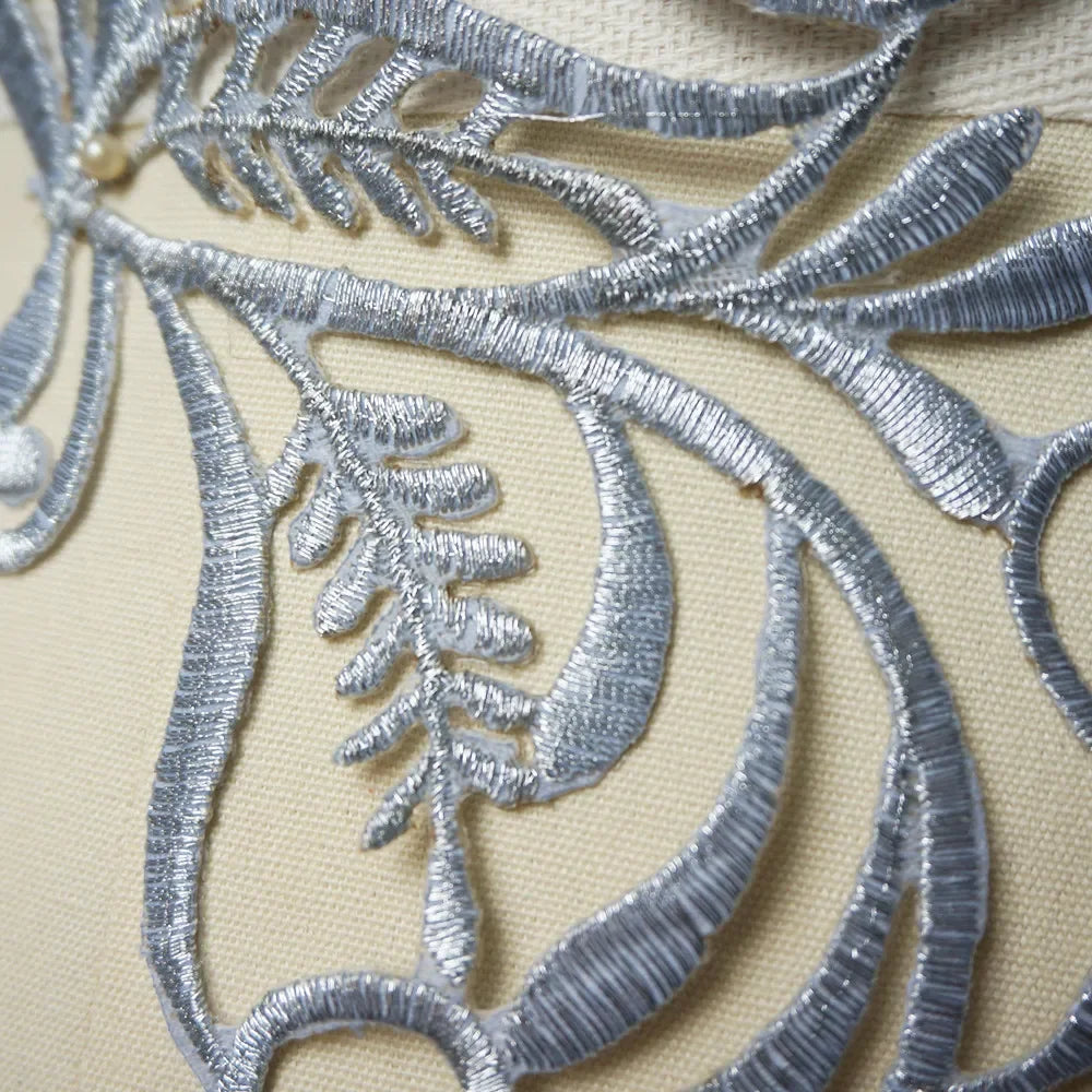 Silver Baroque Sequin Flower Applique – Embroidered Iron-On Patch for Wedding & DIY Crafts