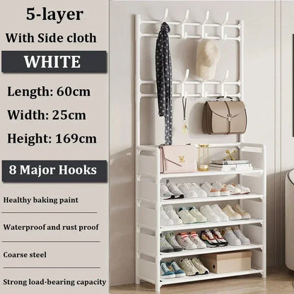 Multi-Layer Clothes Hanger & Shoe Rack – DIY Floor-Standing Hat and Shoes Organizer for Living Room Storage