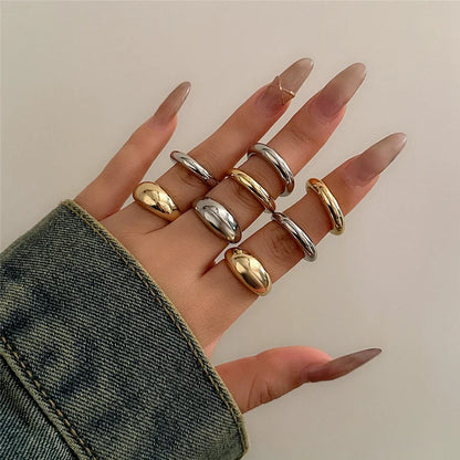 8Pcs/Set Creative Water Drop Rings for Women – Vintage Geometric Adjustable Open Finger Rings, Couple Wedding Accessories