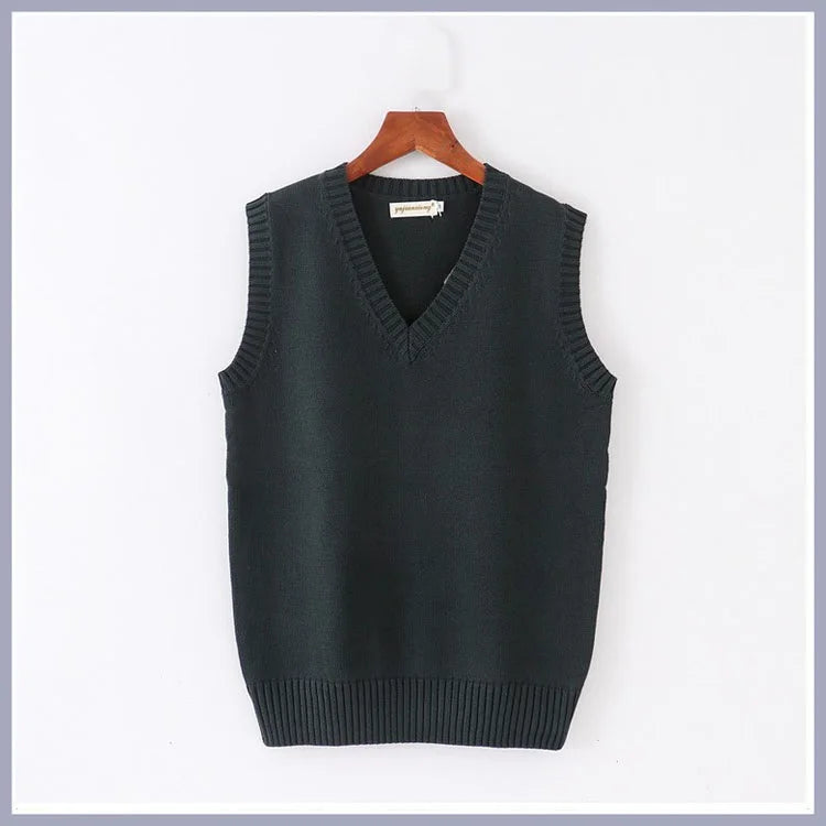 Unisex Sleeveless Sweater Vest – V-Neck Preppy Knitted Jumper for Women & Men, Retro Spring Fashion