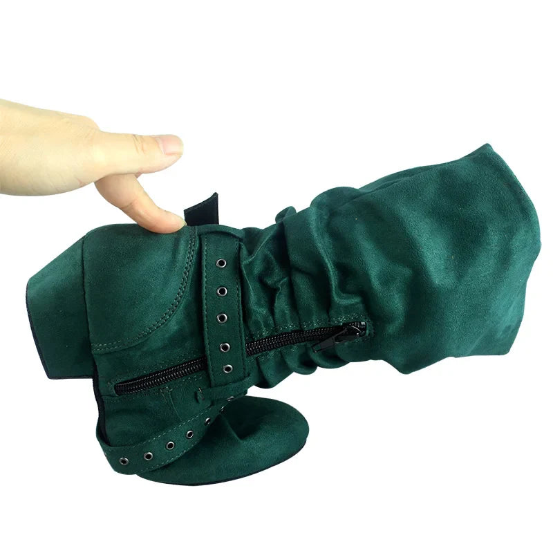 Wedopus Women’s Customized Heel Western Dance Boots – Black Suede Cowboy Shoes for Urban Dancing