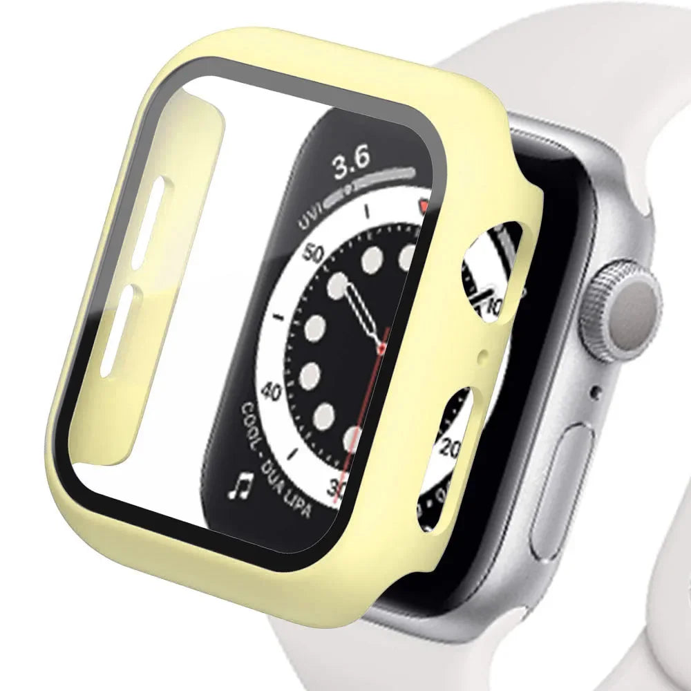 Apple Watch Tempered Glass Case - Full Cover PC Bumper Screen Protector for Series 9 8 7 6 SE 45mm 41mm 44mm 40mm